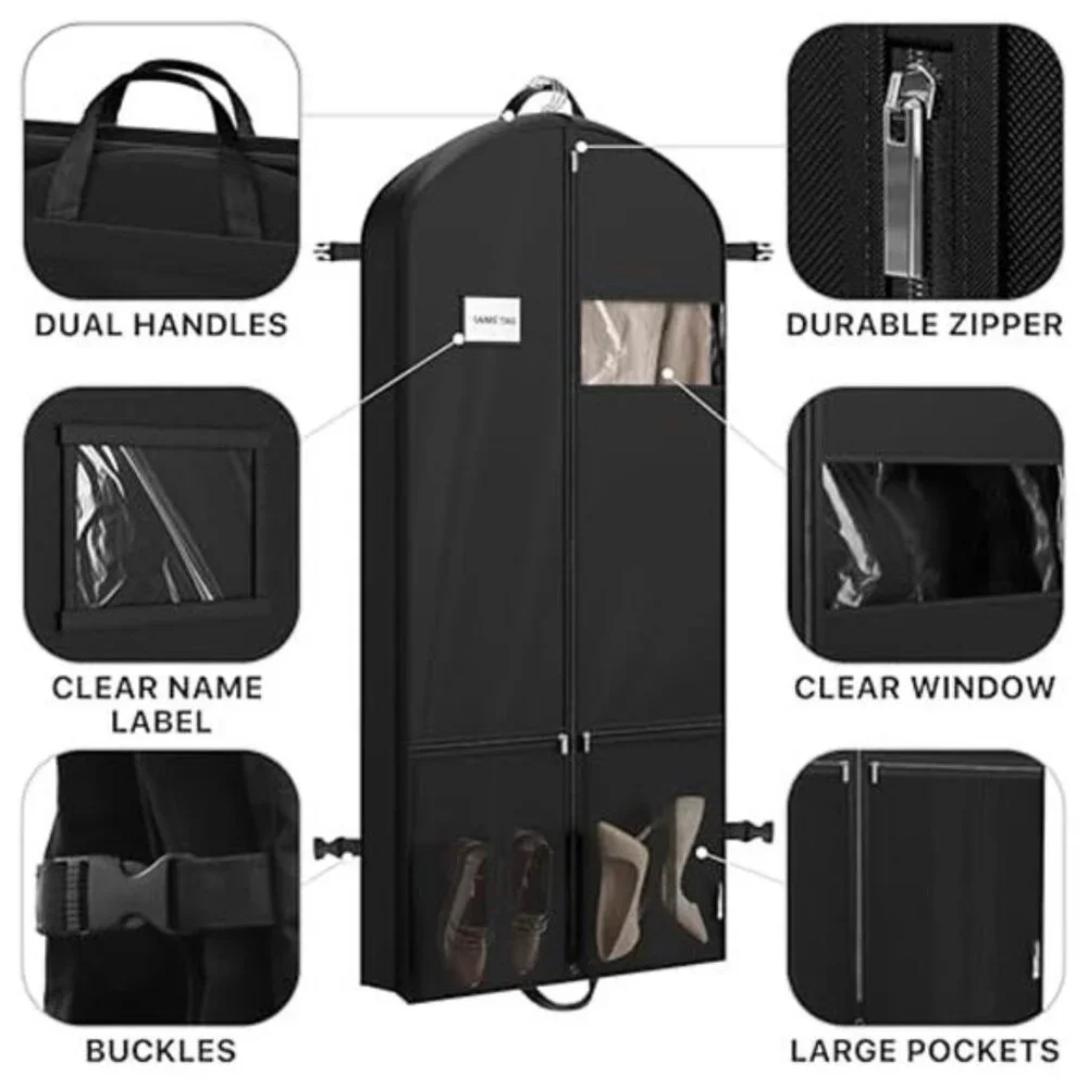 Travel Garment Bag 60 Inch Suits Dresses Coats Tuxedos Heavy Duty Polyester